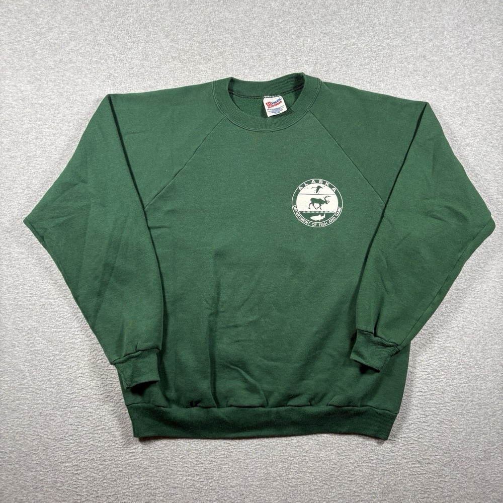 Vtg 90s Alaska Department of Fish Game Sweatshirt Mens XL Green USA Hanes Raglan